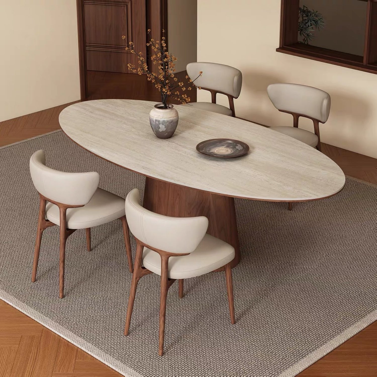 AAF Oval Travertine‑Style Stone Dining Table