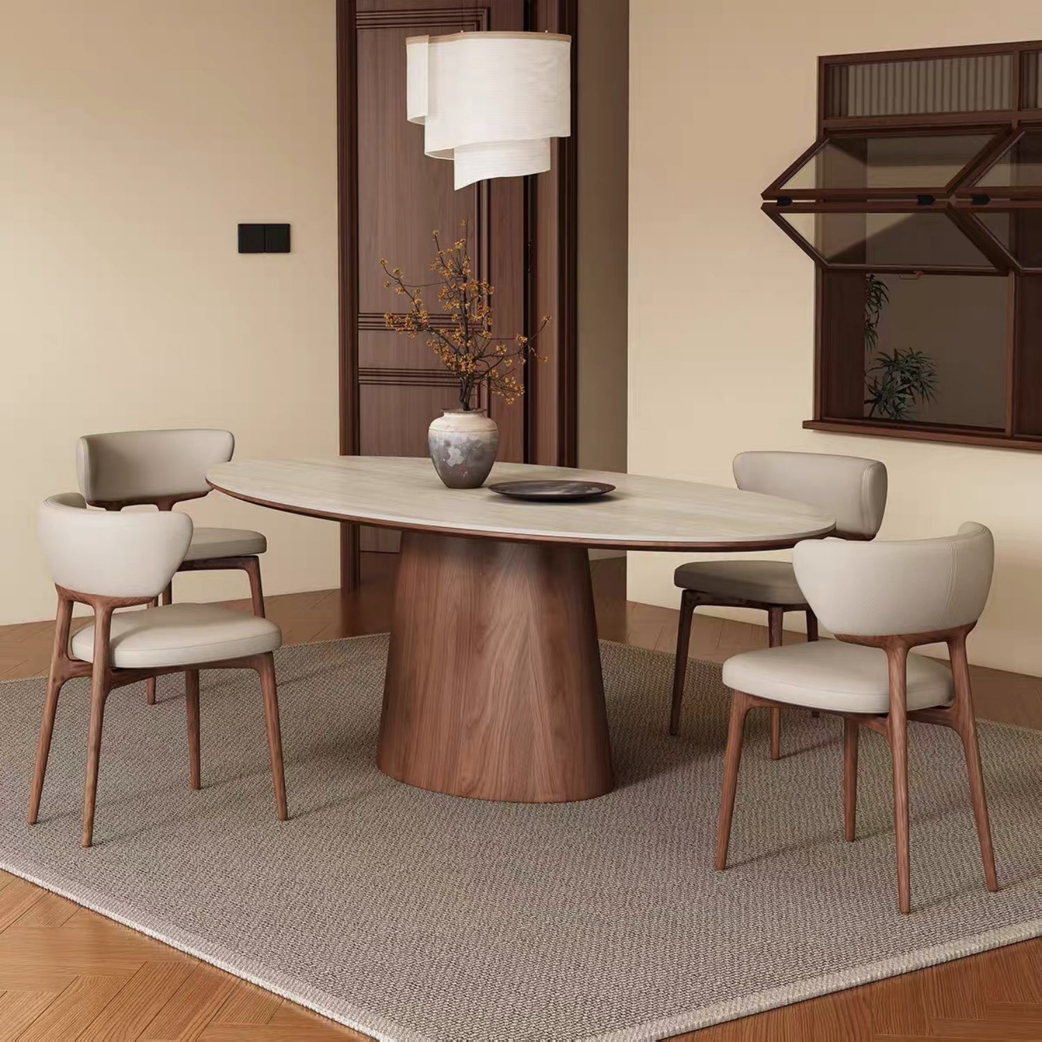 AAF Oval Travertine‑Style Stone Dining Table