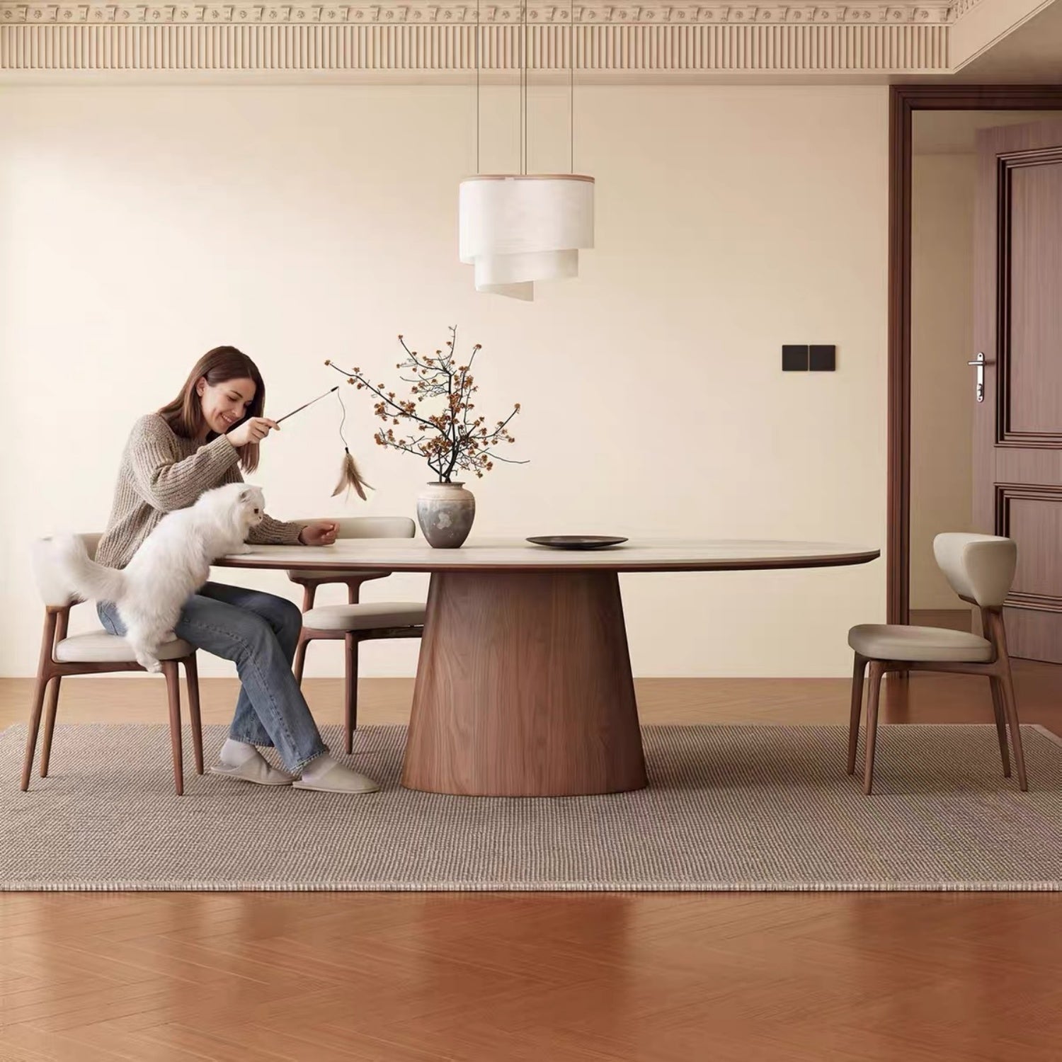 AAF Oval Travertine‑Style Stone Dining Table