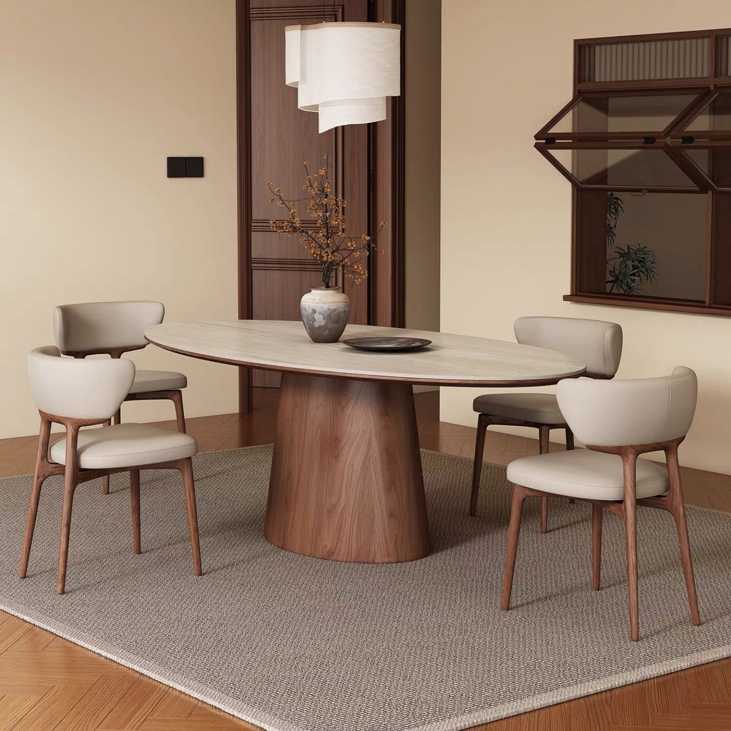 AAF Oval Travertine‑Style Stone Dining Table