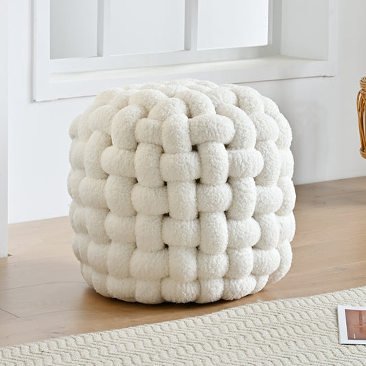 AAF Furniture Plush Round Woven  Accent Stool for Living Room