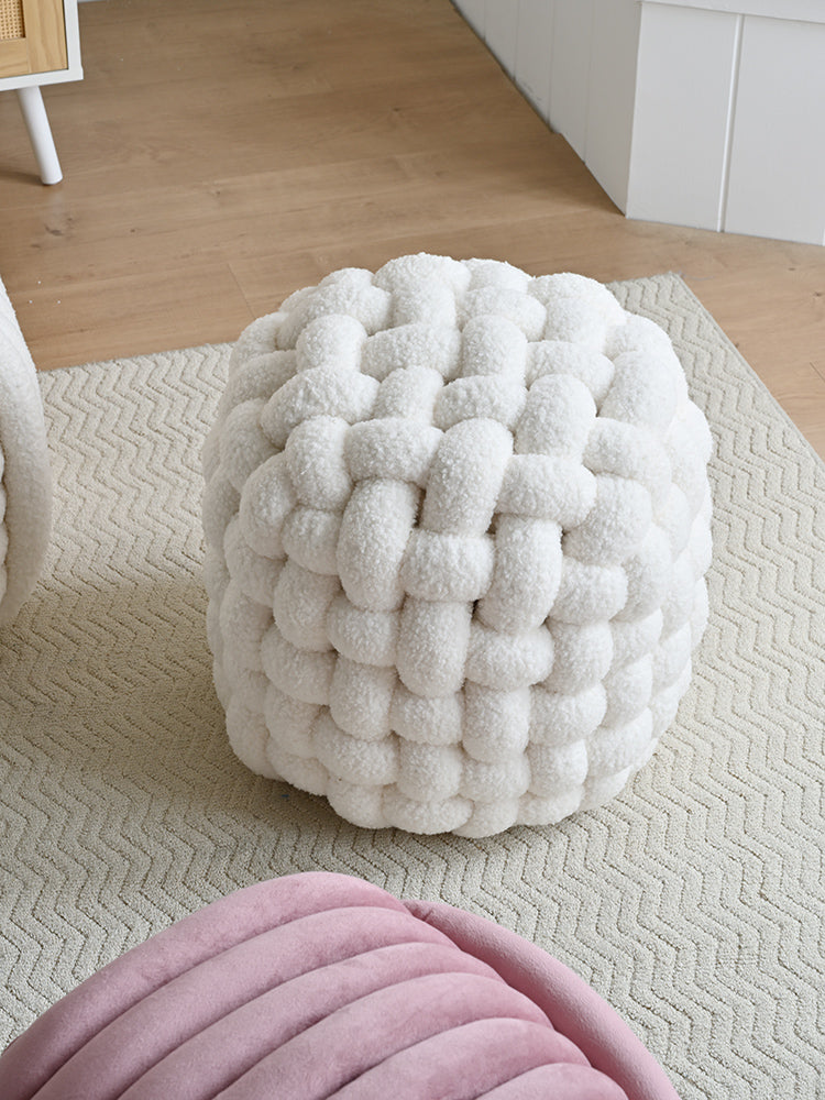 AAF Furniture Plush Round Woven  Accent Stool for Living Room