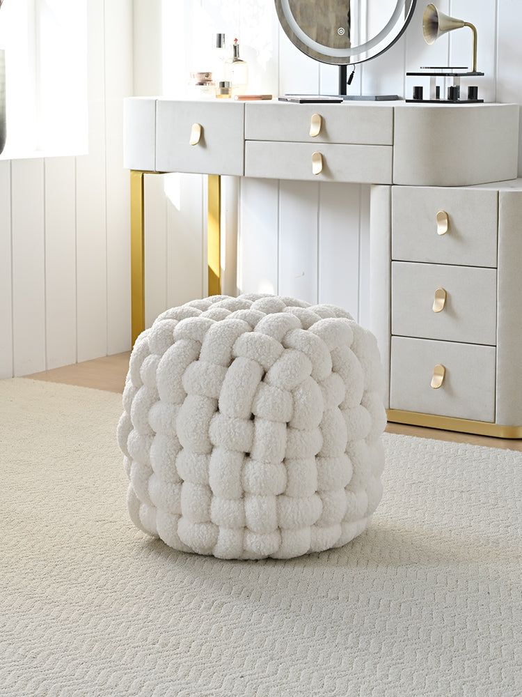 AAF Furniture Plush Round Woven  Accent Stool for Living Room