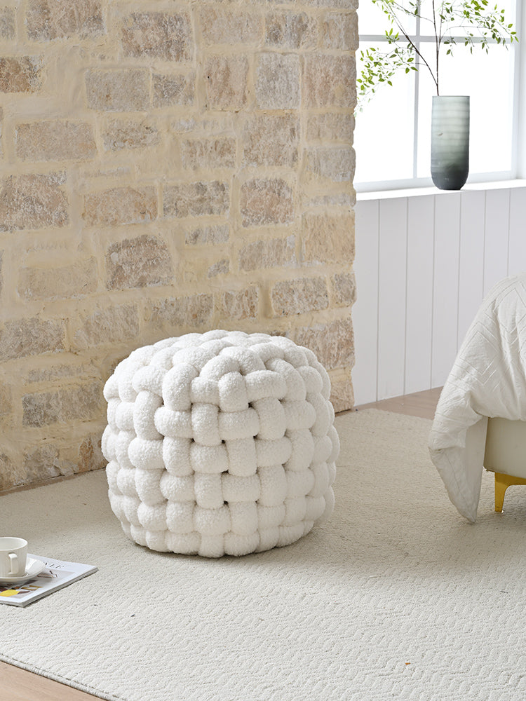AAF Furniture Plush Round Woven  Accent Stool for Living Room