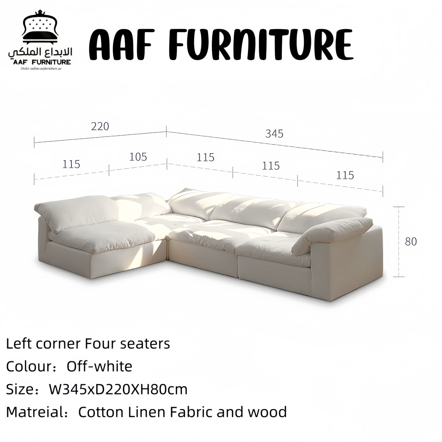AAF Furniture Light Luxury Linen Cotton  Fabric Cloud Shaped Sofa set for Livingroom