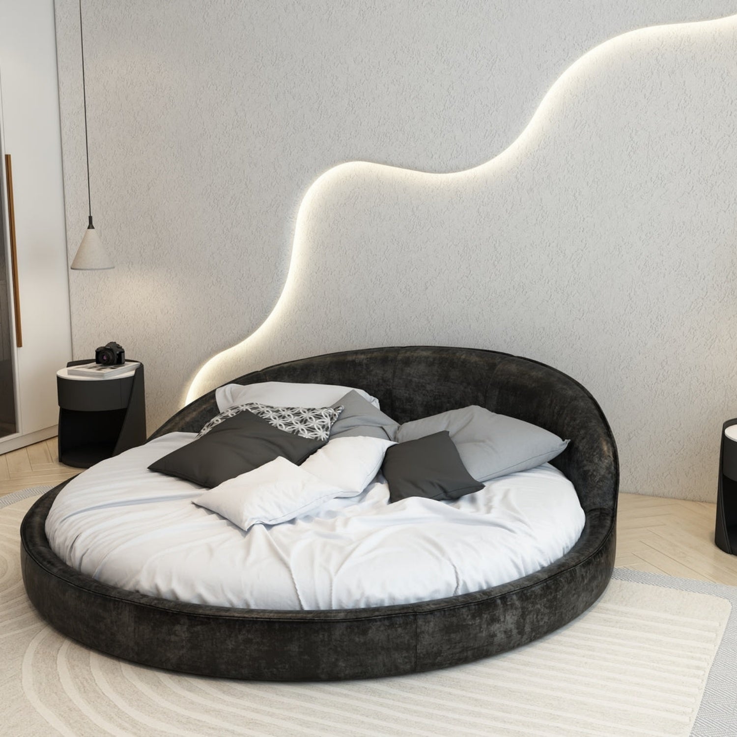 AAF Furniture Bed Frame Modern Velvet King Queen Size for bedroom Without Mattress