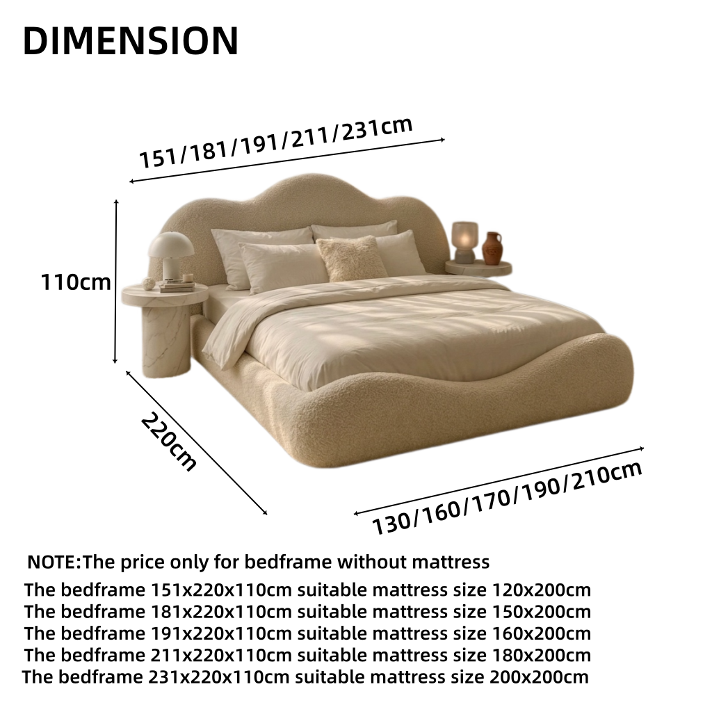 AAF Furniture Curved Wave Cloud Sherpa Bed | Matching Headboard & Footboard