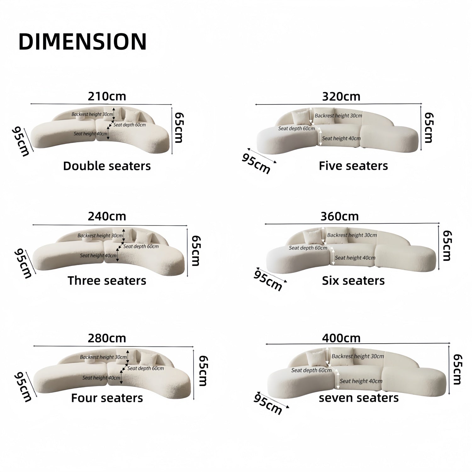 AAF Teddy Fleece C-Shape Curved Sofa Cream Beige 2-7 Seat UAE