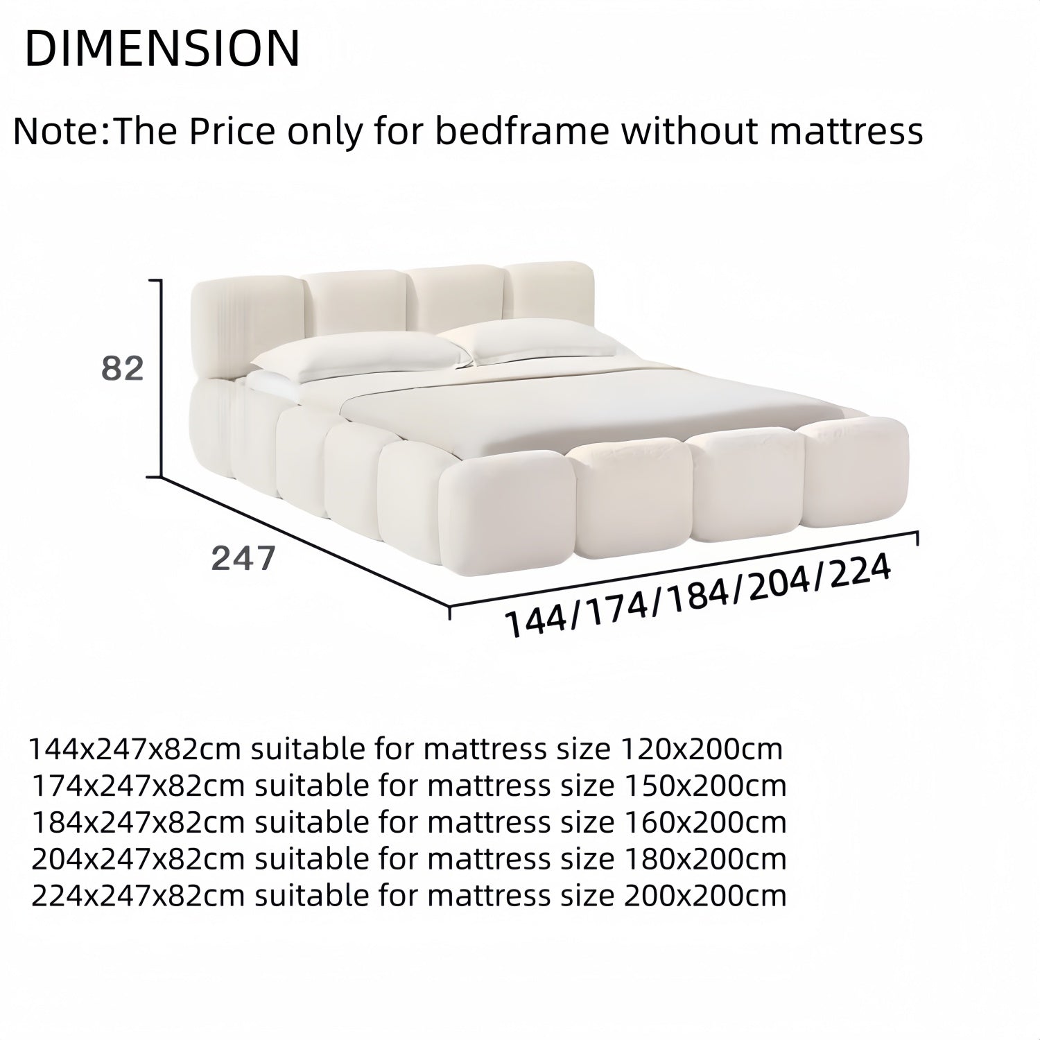 AAF Sherpa Cloud Block Bed Frame Cream Beige Storage Option UAE