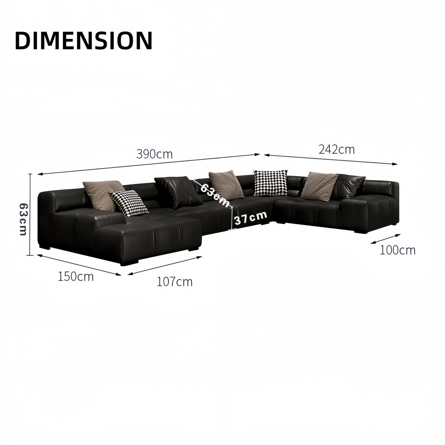 AAF Modular Black Leather Tufted Sectional Sofa Italian UAE
