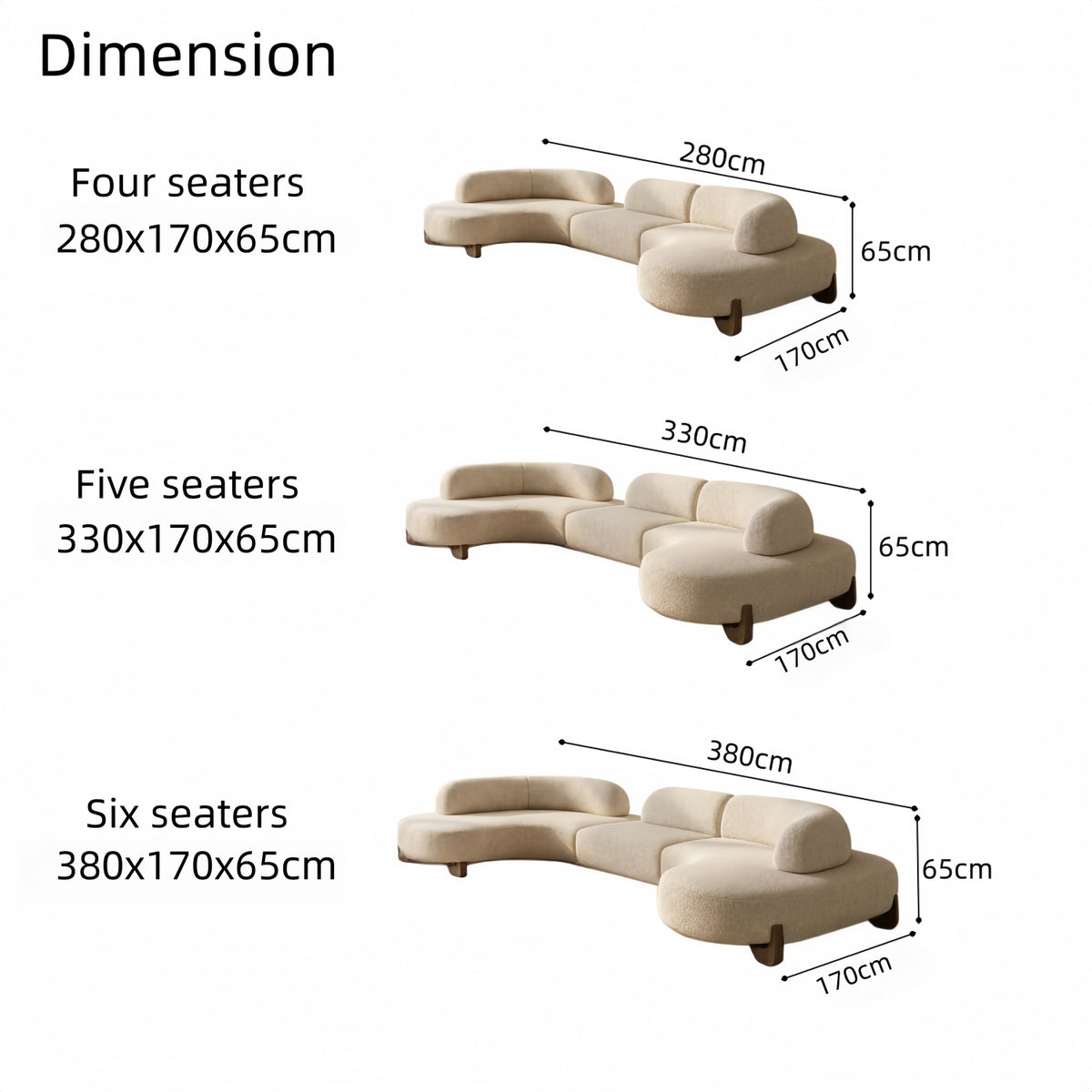 AAF Sherpa Arc Sofa Cream Walnut Wood Legs 4-6 Seat Japandi UAE