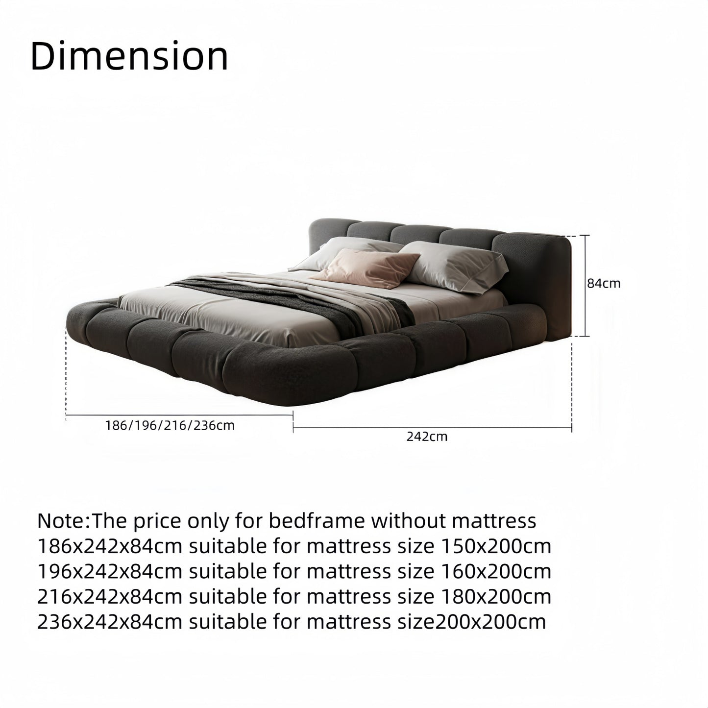 AAF Furniture Bed Frame Modern King Queen Size for bedroom Without Mattress