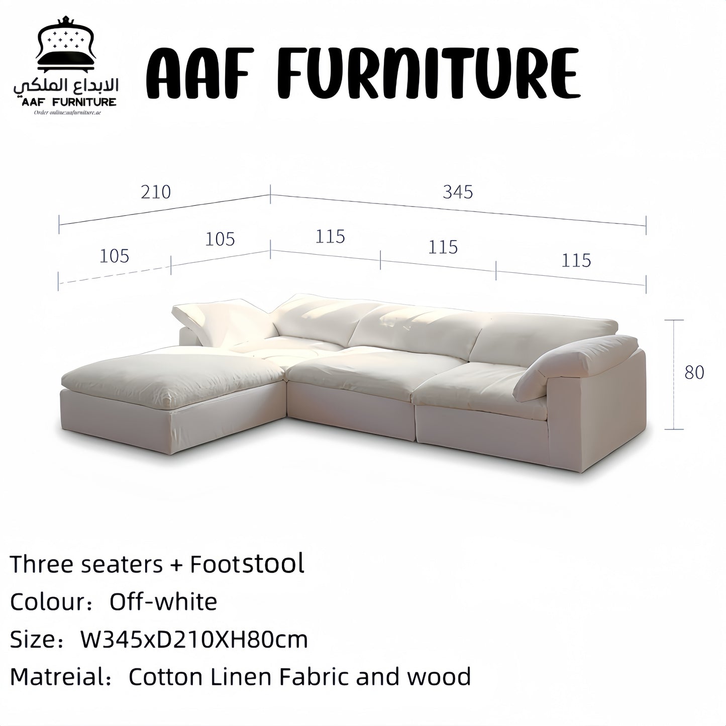 AAF Furniture Light Luxury Linen Cotton  Fabric Cloud Shaped Sofa set for Livingroom