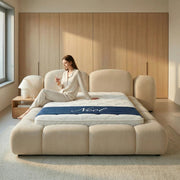 AAF Cream Fabric Upholstered Bed Frame Cloud Comfort - Padded Headboard UAE