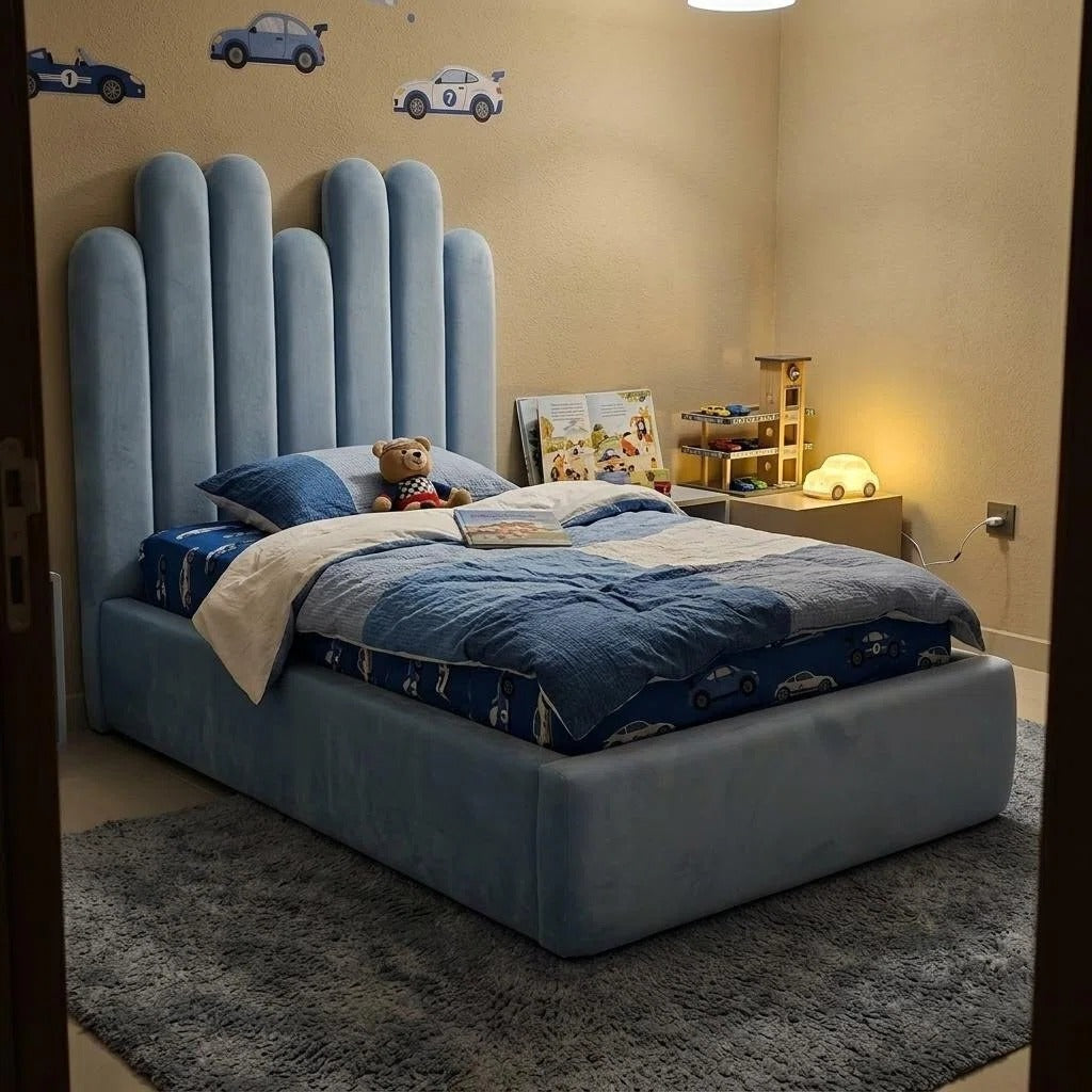 AAF Petal Boucle Bed – Multi-Rounded Arched Headboard