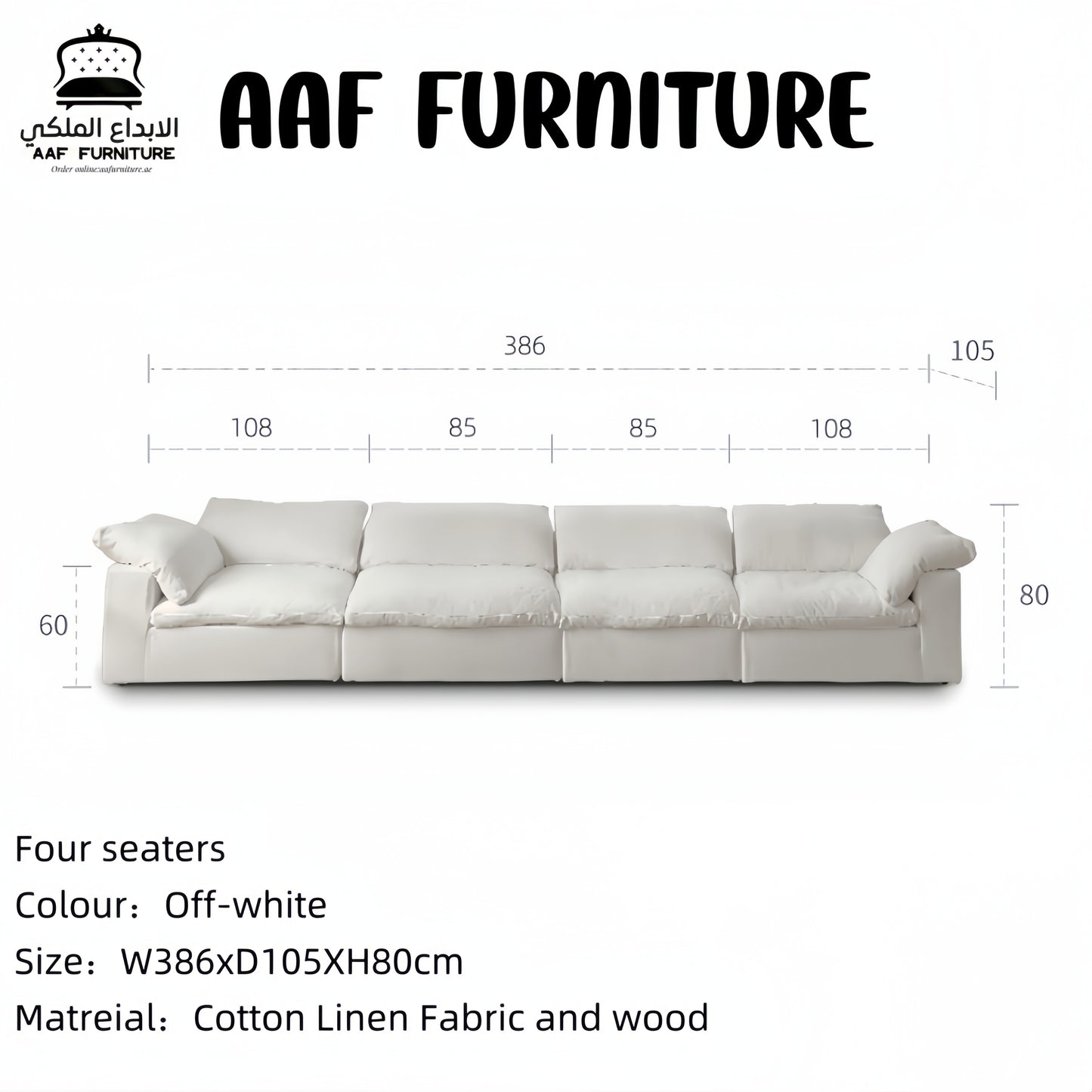 AAF Furniture Light Luxury Linen Cotton  Fabric Cloud Shaped Sofa set for Livingroom