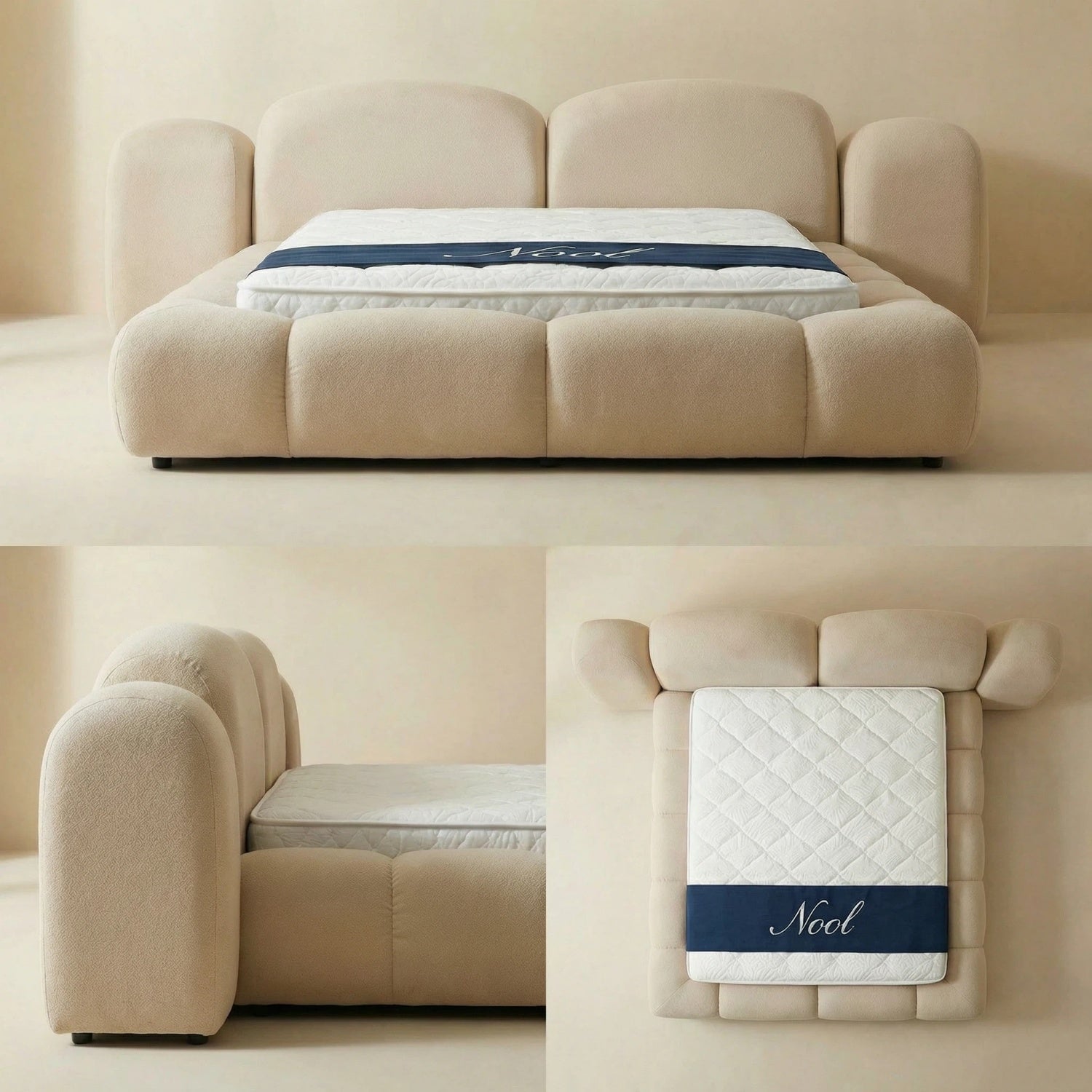 AAF Cream Fabric Upholstered Bed Frame Cloud Comfort - Padded Headboard UAE