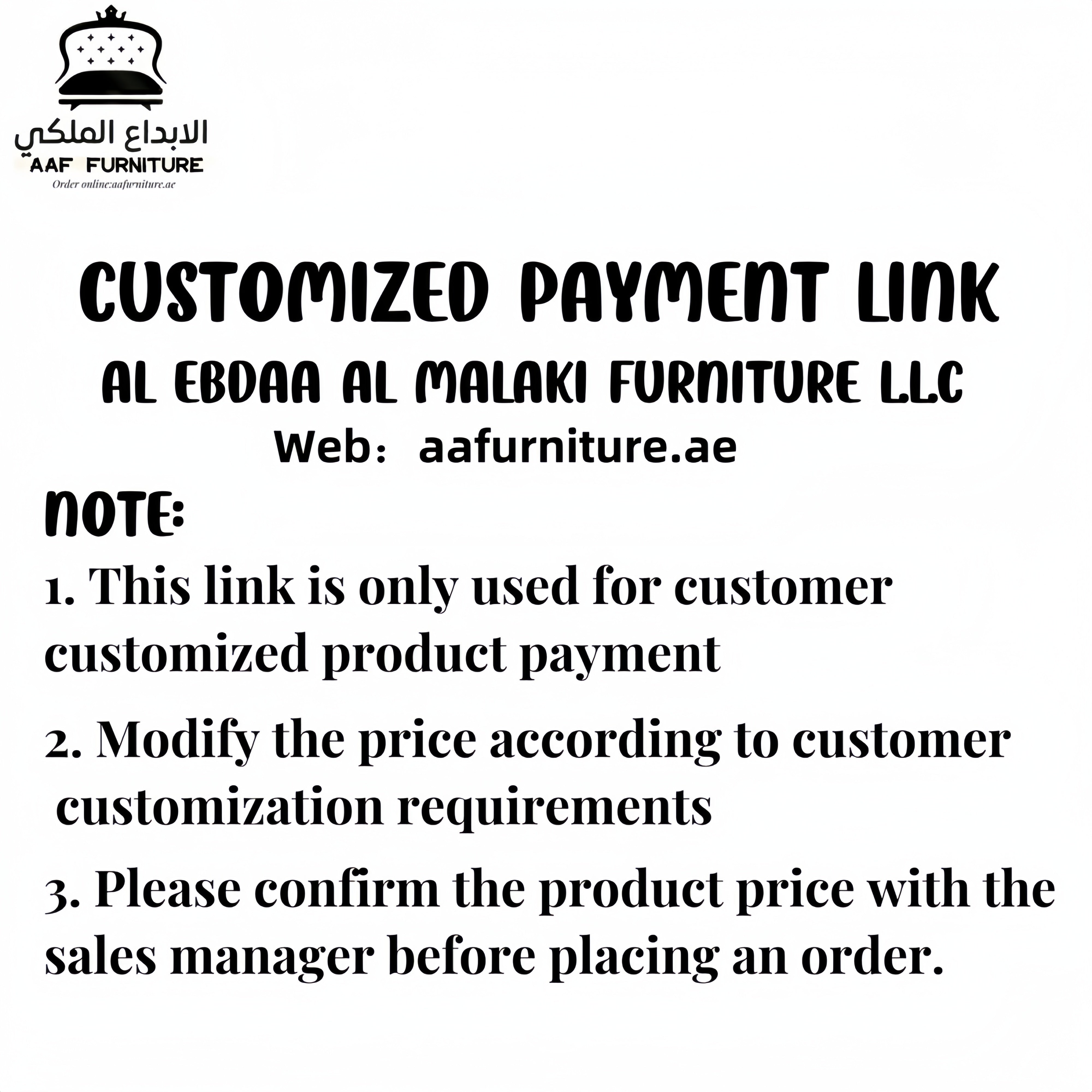 AAF Furniture Furniture: CUSTOMIZED PAYMENT LINK in Dubai showroom