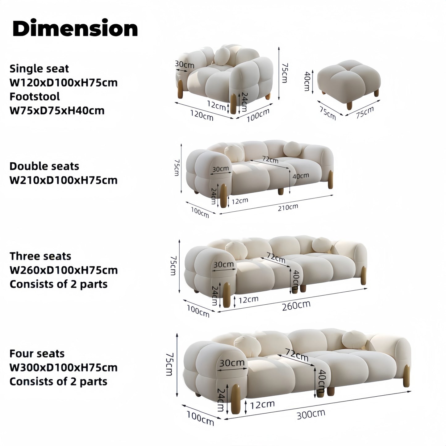 AAF Furniture Light Luxury Fabric Cloud Shaped Sofa set for Livingroom