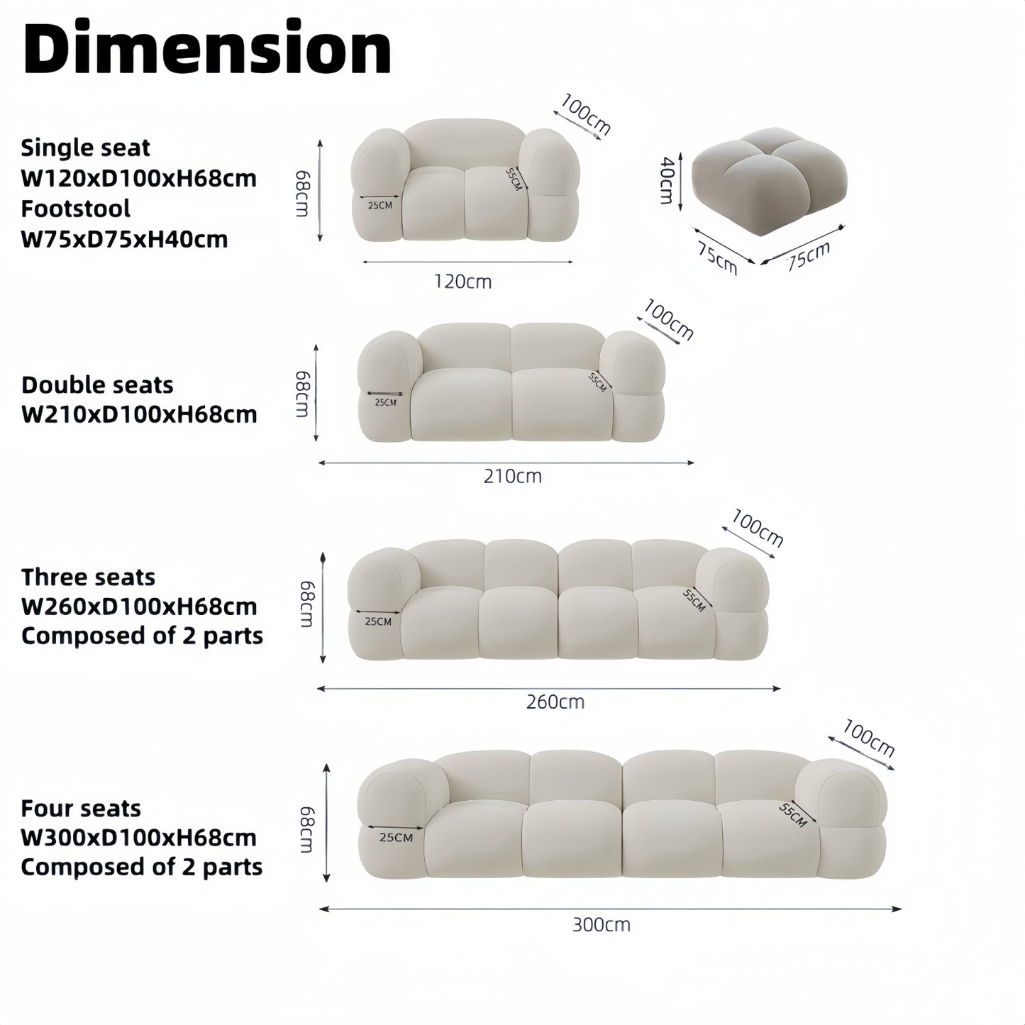 AAF Furniture Light Luxury Fabric Cloud Shaped Sofa set for Livingroom