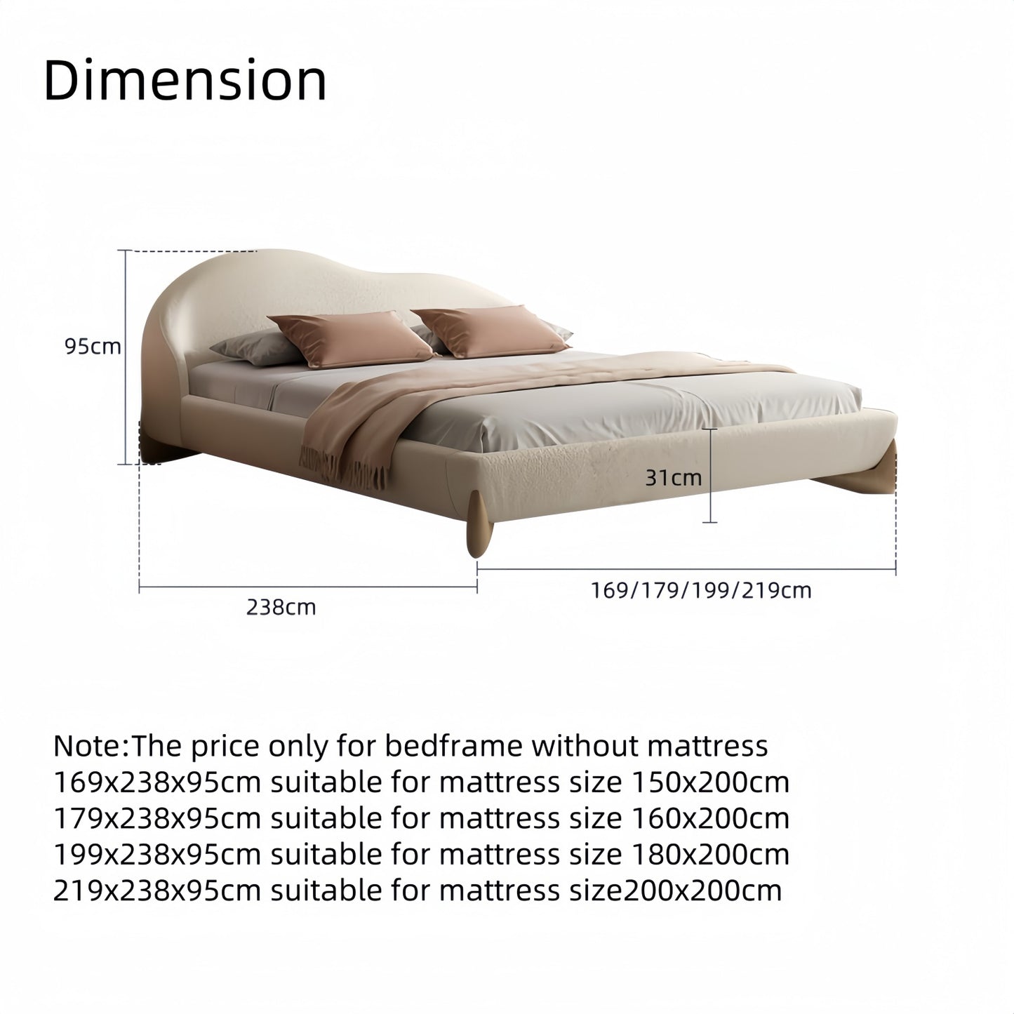 AAF Furniture Bed Frame Modern King Queen Size for bedroom Without Mattress