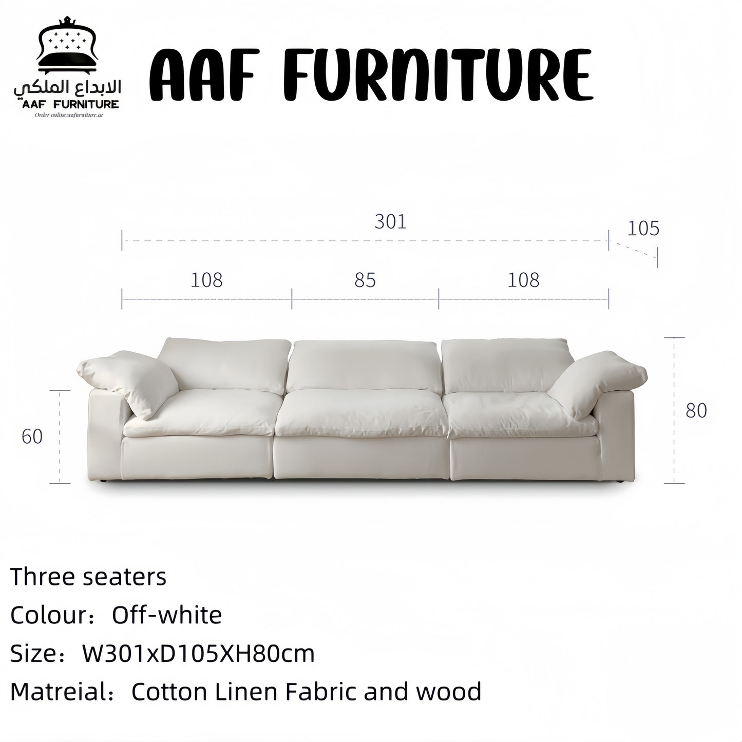 AAF Furniture Light Luxury Linen Cotton  Fabric Cloud Shaped Sofa set for Livingroom
